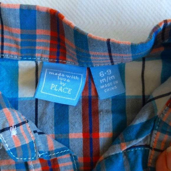 children's place plaid collared short sleeve bodysuit diaper shirt 6-9 months - Picture 2 of 6